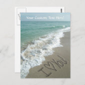 Zand schrijft op de beach, ik hou van je briefkaart (Voorkant / Achterkant)