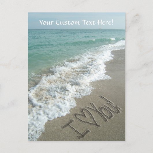 Zand schrijft op de beach, ik hou van je briefkaart (Voorkant)