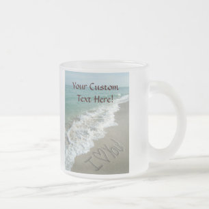 Zand schrijft op de beach, ik hou van je matglas koffiemok