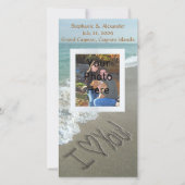 Zand schrijven op het strand, ik hou van jou aankondiging (Voorkant)