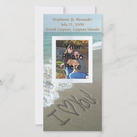 Zand schrijven op het strand, ik hou van jou aankondiging (Voorkant)