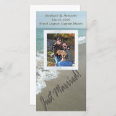 Zand schrijven op het strand, net getrouwd aankondiging (Voorkant / Achterkant)