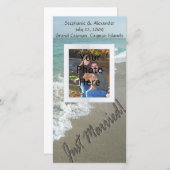 Zand schrijven op het strand, net getrouwd aankondiging (Voorkant / Achterkant)