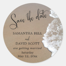 Zand & Schuim Beach Foto Save the Date 1 Ronde Sticker