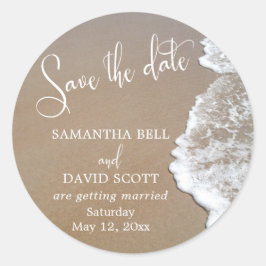 Zand & Schuim Beach Foto Save the Date 2 Ronde Sticker
