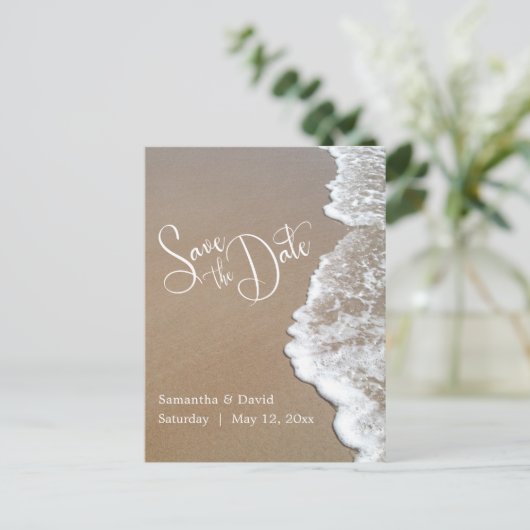 Zand & Schuim Strand Bruiloft Save the Date 2b Aankondigingskaart (Staand voorkant)