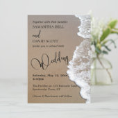 Zand & Schuim Strand Foto, Typografie Bruiloft 1b Kaart (Staand voorkant)