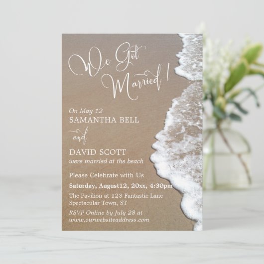 Zand & schuimbalfoto, we hebben gehuwde witte teks kaart (Staand voorkant)