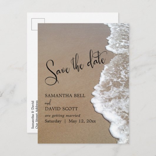 Zand & schuimband Weddenschap Opslaan Datum Aankondigingskaart (Voorkant / Achterkant)
