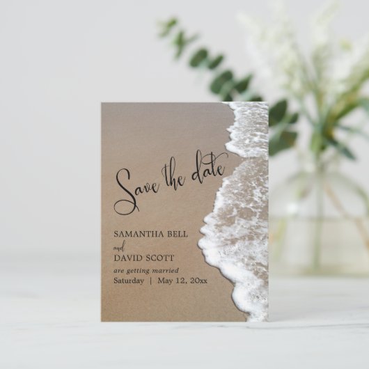 Zand & schuimband Weddenschap Opslaan Datum Aankondigingskaart (Staand voorkant)