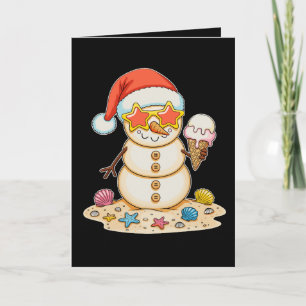 Zand Sneeuwman Kerstman Hoed Kerstmis Strand Sfeer Kaart