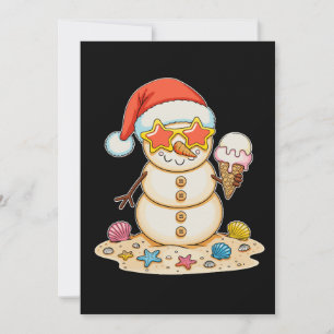 Zand Sneeuwman Kerstman Hoed Kerstmis Strand Sfeer Kaart