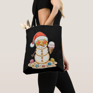 Zand Sneeuwman Kerstman Hoed Kerstmis Strand Sfeer Tote Bag