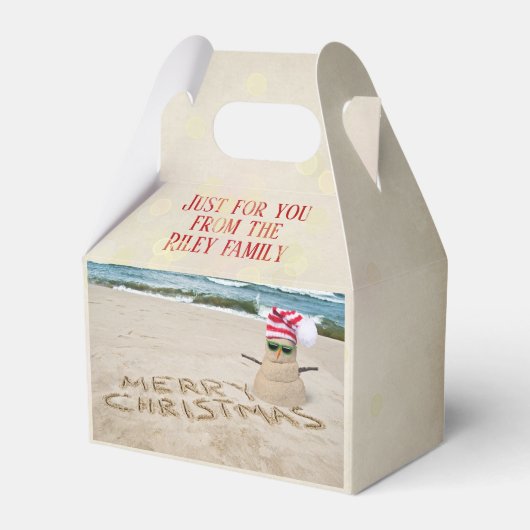 zand sneeuwman op het strand bedankdoosjes (Voorkant Zijde)