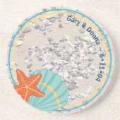 Zand, Starfish en Seashell Zandsteen Onderzetter (Voorkant)