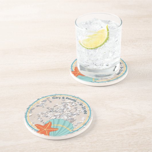 Zand, Starfish en Seashell Zandsteen Onderzetter (Zijkant)