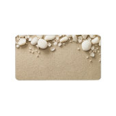 Zand, strand achtergrond met schelpen en stenen etiket (Voorkant)