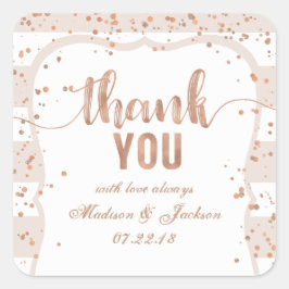 Zand Strepen & Roos Gouden Bruiloft Liefde Bedankt Vierkante Sticker