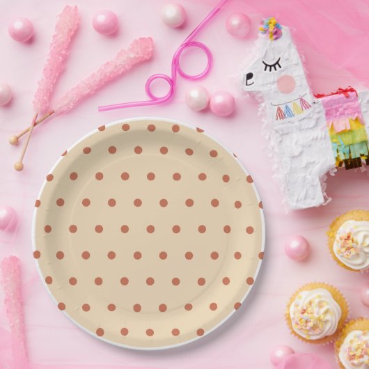Zand Terra Cotta Polka Dots Wit Trim Papieren Bordje (Feest)