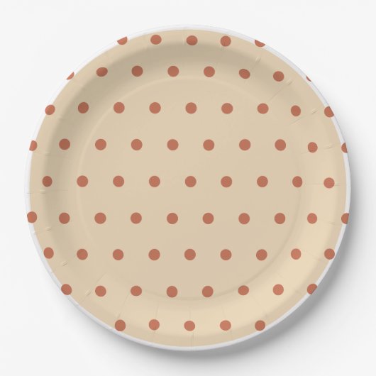 Zand Terra Cotta Polka Dots Wit Trim Papieren Bordje (Voorkant)