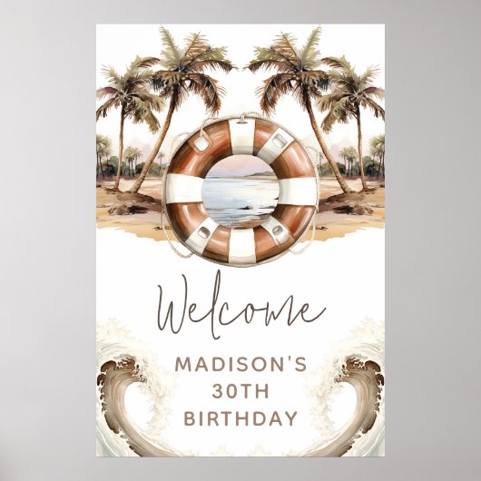 Zand Verjaardag Strand Party Welkomstbord Poster (Voorkant)