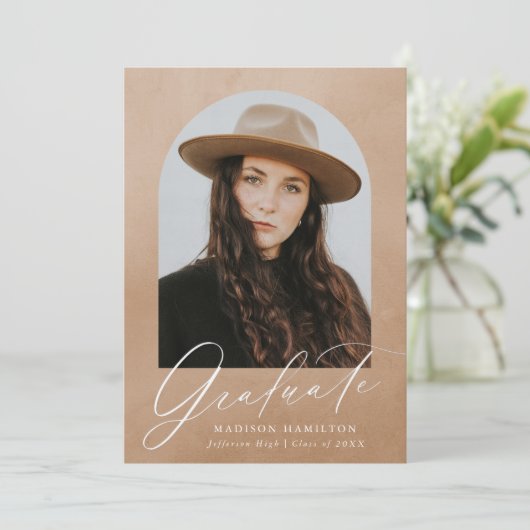 Zand Waterverf Arch Foto Afstuderen Aankondiging (Staand voorkant)