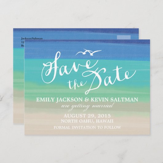 Zand, Zee en zeegarens | Schildbare oceaan sparen  Aankondigingskaart (Voorkant / Achterkant)