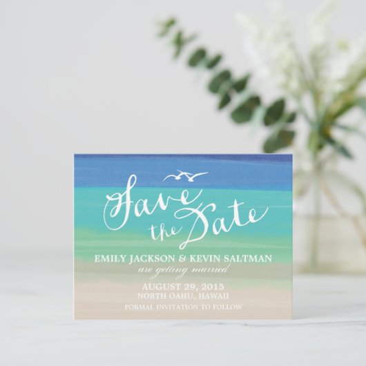 Zand, Zee en zeegarens | Schildbare oceaan sparen  Aankondigingskaart (Staand voorkant)