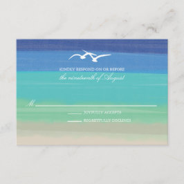 Zand, Zee & meeuwen | Geschilderde oceaan bruiloft RSVP Kaartje