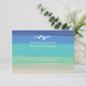 Zand, Zee & meeuwen | Geschilderde oceaan bruiloft RSVP Kaartje (Staand voorkant)