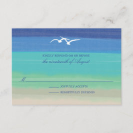 Zand, Zee & meeuwen | Geschilderde oceaan bruiloft RSVP Kaartje