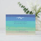 Zand, Zee & meeuwen | Geschilderde oceaan bruiloft RSVP Kaartje (Staand voorkant)