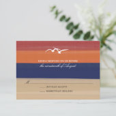 Zand, Zee & meeuwen | Geschilderde oceaan bruiloft RSVP Kaartje (Staand voorkant)