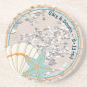 Zand, zeeschol en Bleke blauwe Starfish Zandsteen Onderzetter (Voorkant)