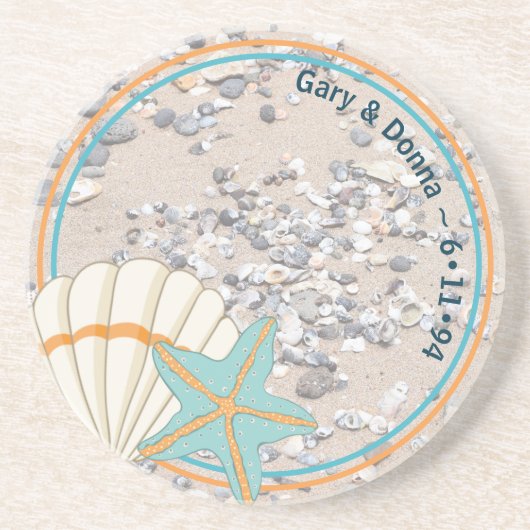 Zand, zeeschol en Bleke blauwe Starfish Zandsteen Onderzetter (Voorkant)