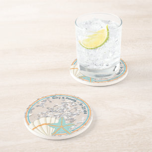 Zand, zeeschol en Bleke blauwe Starfish Zandsteen Onderzetter