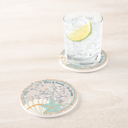 Zand, zeeschol en Bleke blauwe Starfish Zandsteen Onderzetter (Zijkant)