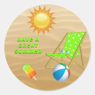 Zand Zon Groene Strandstoel Ijslolly Strandbal Ronde Sticker