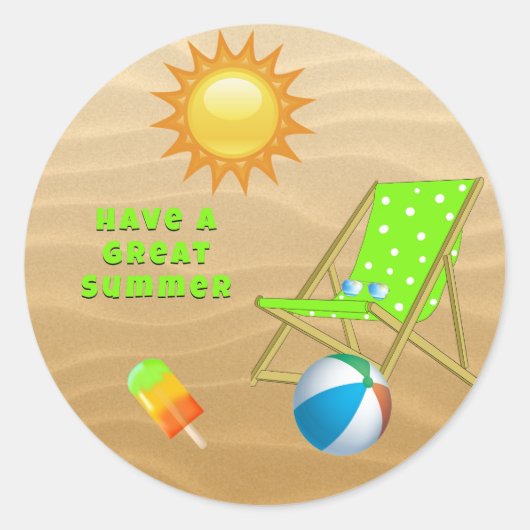 Zand Zon Groene Strandstoel Ijslolly Strandbal Ronde Sticker (Voorkant)