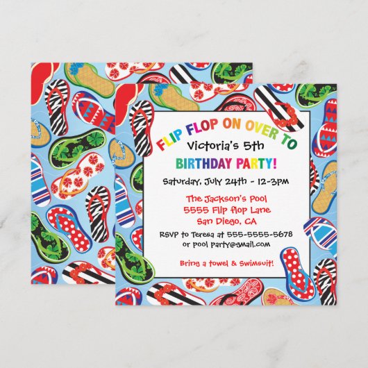 Zandaal Birthday Party Invitations op de vloer Kaart (Voorkant / Achterkant)