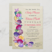 Zandachtig oceaanthema Roze Baby shower nodigt uit Kaart (Voorkant / Achterkant)