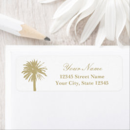 Zandbeige palmboomlogo strand bruiloft adres etiket