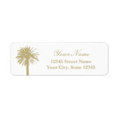 Zandbeige palmboomlogo strand bruiloft adres etiket (Voorkant)