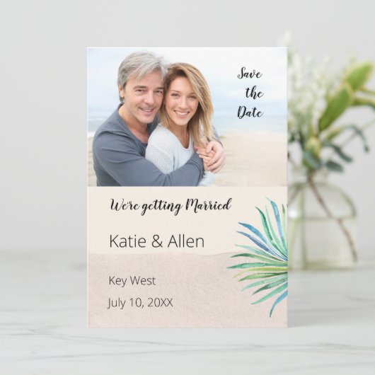 Zandborstel Lijn Beige Foto De datum opslaan Save The Date (Staand voorkant)