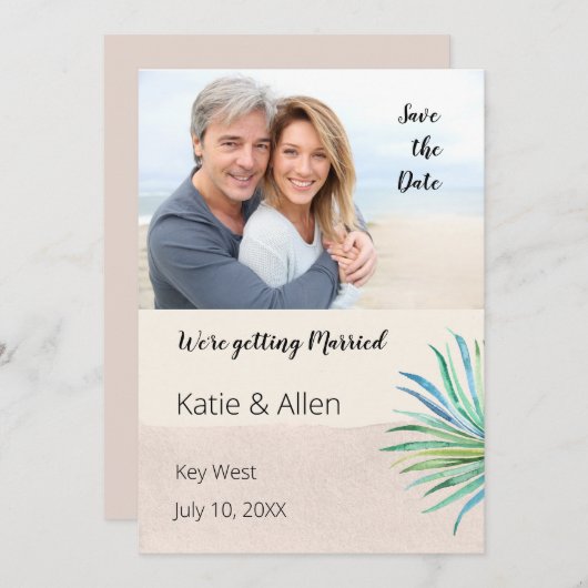 Zandborstel Lijn Beige Foto De datum opslaan Save The Date (Voorkant / Achterkant)