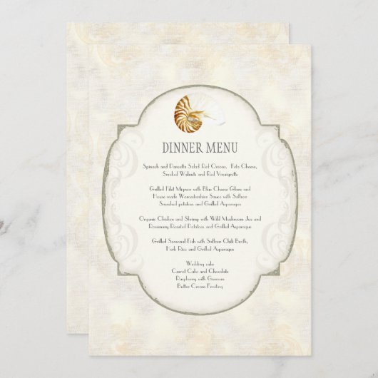 Zanddamast Nautilus Shell Ocean Beach Nautisch Menu (Voorkant / Achterkant)