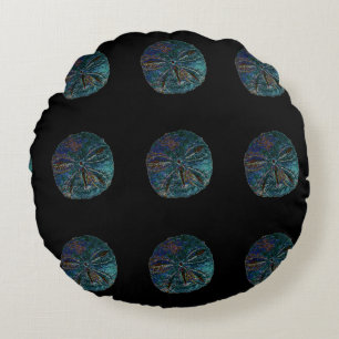 Zanddollar Abstract Blauw Zwart Artsy Gift Favor Rond Kussen