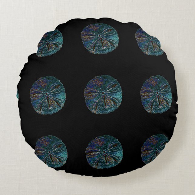 Zanddollar Abstract Blauw Zwart Artsy Gift Favor Rond Kussen (Voorkant)