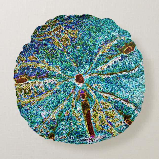 Zanddollar Abstract Blauwgroen Blauw Patroon Gift  Rond Kussen (Voorkant)