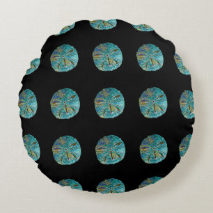 Zanddollar Abstract Patroon Gift Favor Blauwgroen  Rond Kussen